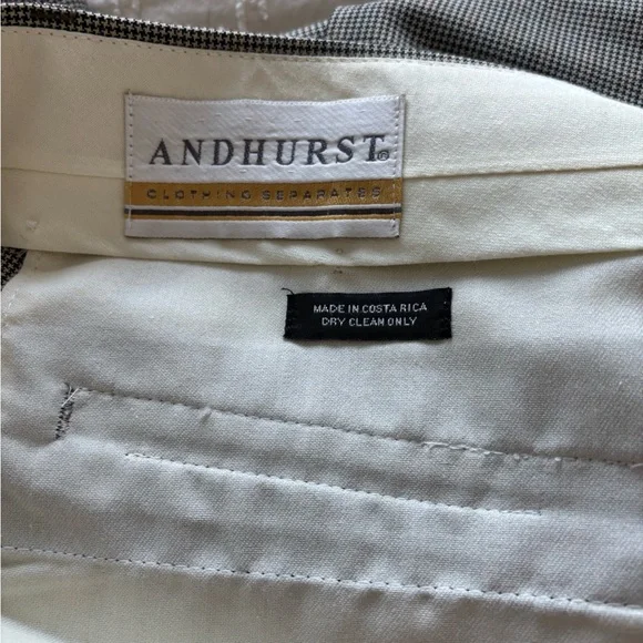 Men’s suit tan houndstooth check 40R pants 36x30 wool blend - Picture 2 of 9